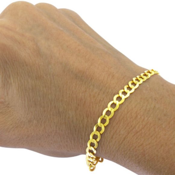 8mm Real 10K Yellow Gold Cuban Curb Chain Bracelet Concaved  8" inches - Picture 1 of 3
